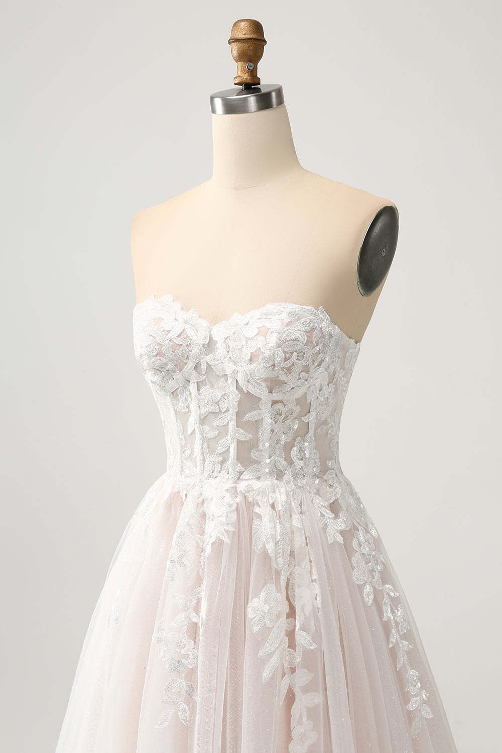 Sweetheart Detachable Spaghetti Straps Applique Sparkly A-Line Floor Length Bridal Dress