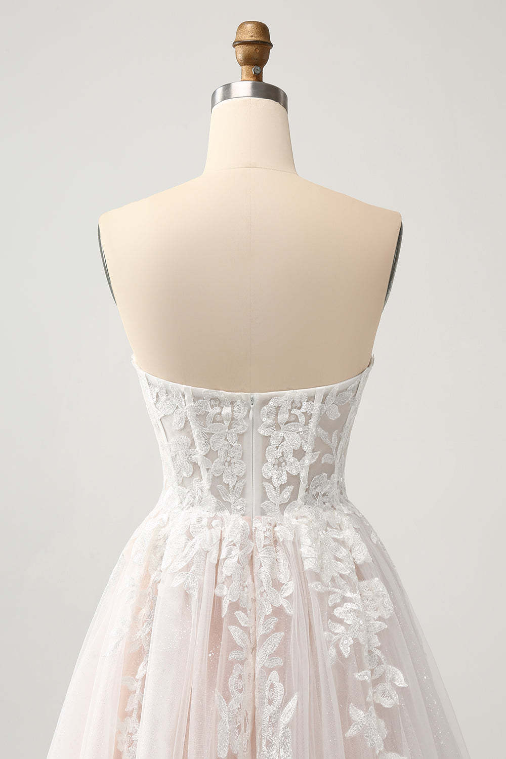Sweetheart Detachable Spaghetti Straps Applique Sparkly A-Line Floor Length Bridal Dress