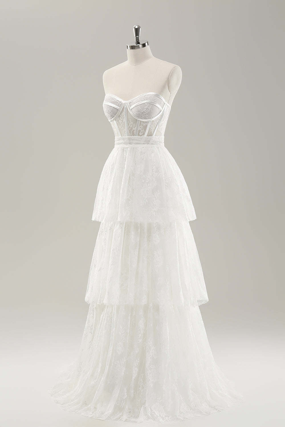 White Strapless Corset Tiered Long Wedding Dress