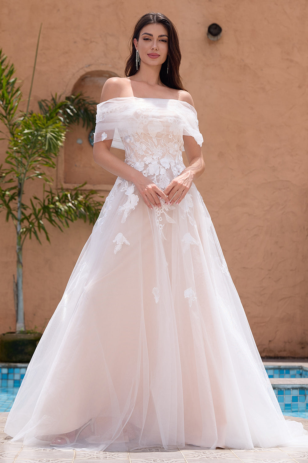 One Shoulder A Line Tulle Appliques Wedding Dress One Shoulder A Line Tulle Appliques Wedding Dress