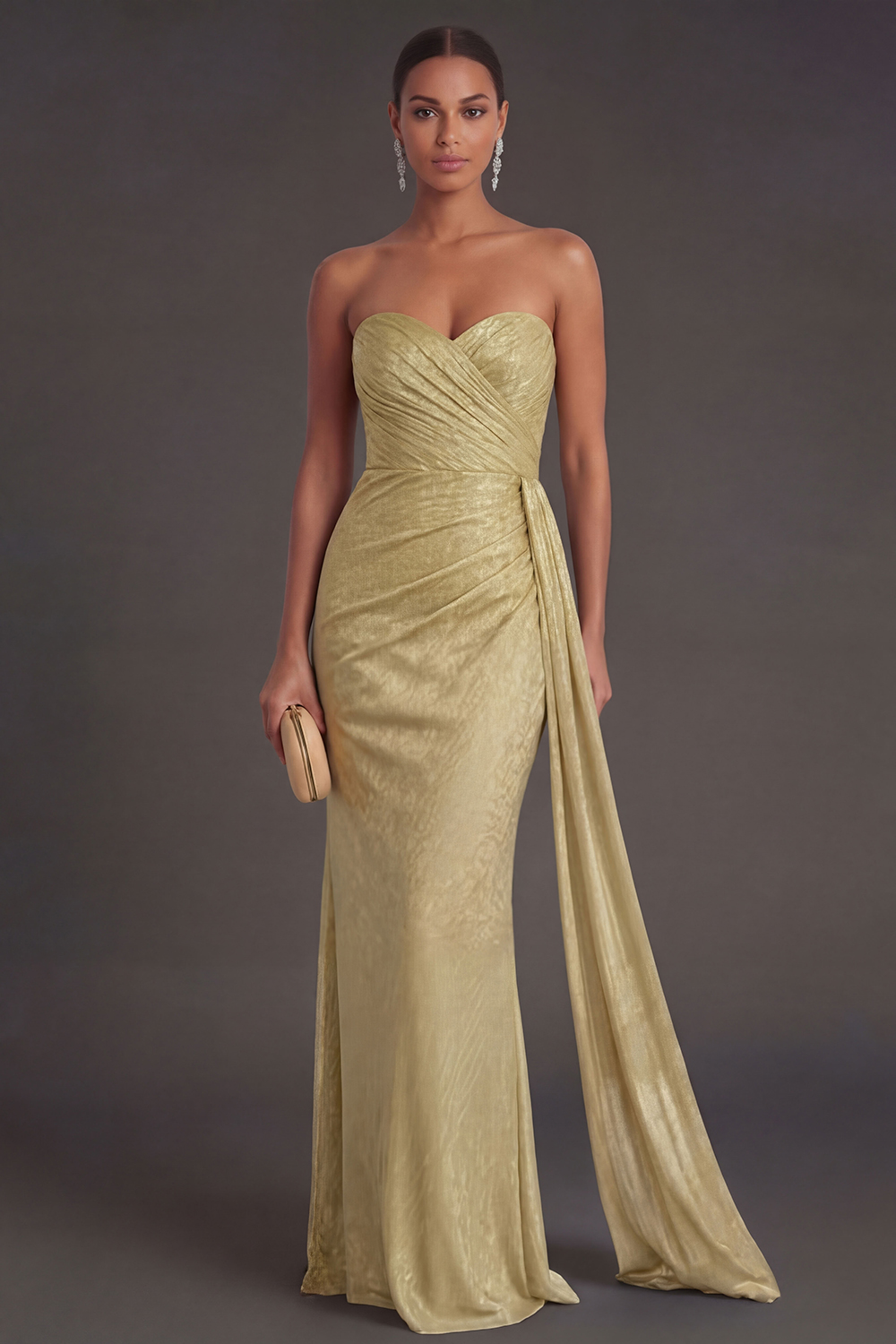 Black Mermaid Sweetheart Ruched Backless Maxi Formal Dress