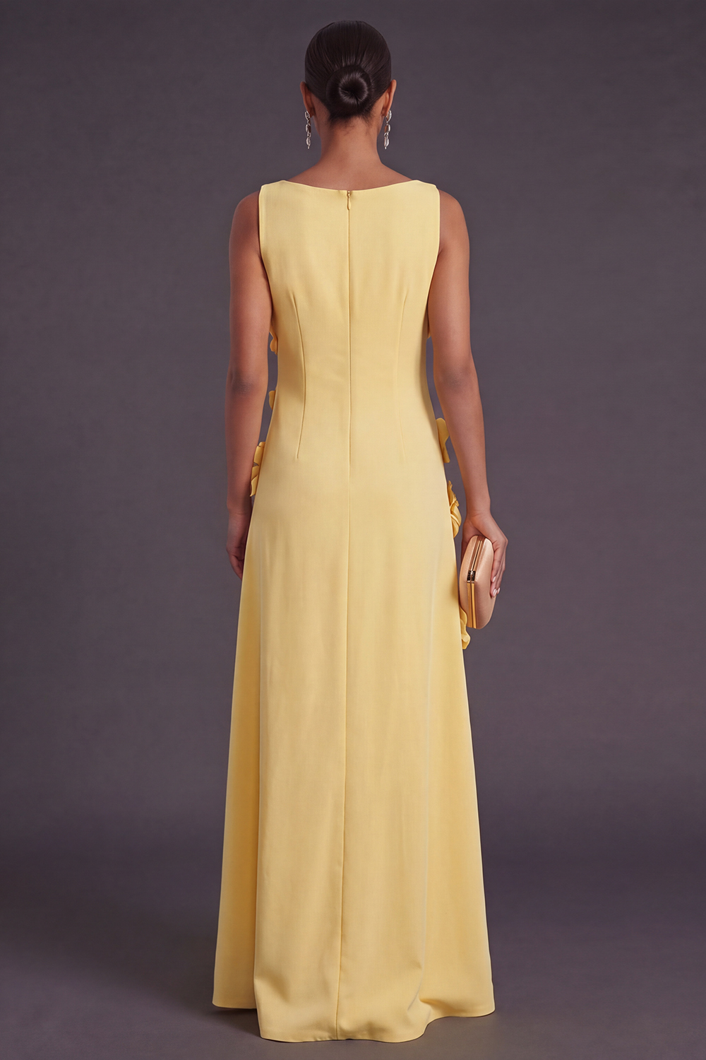 Hot Pink Floral Boat Neck A Line Long Formal Dress