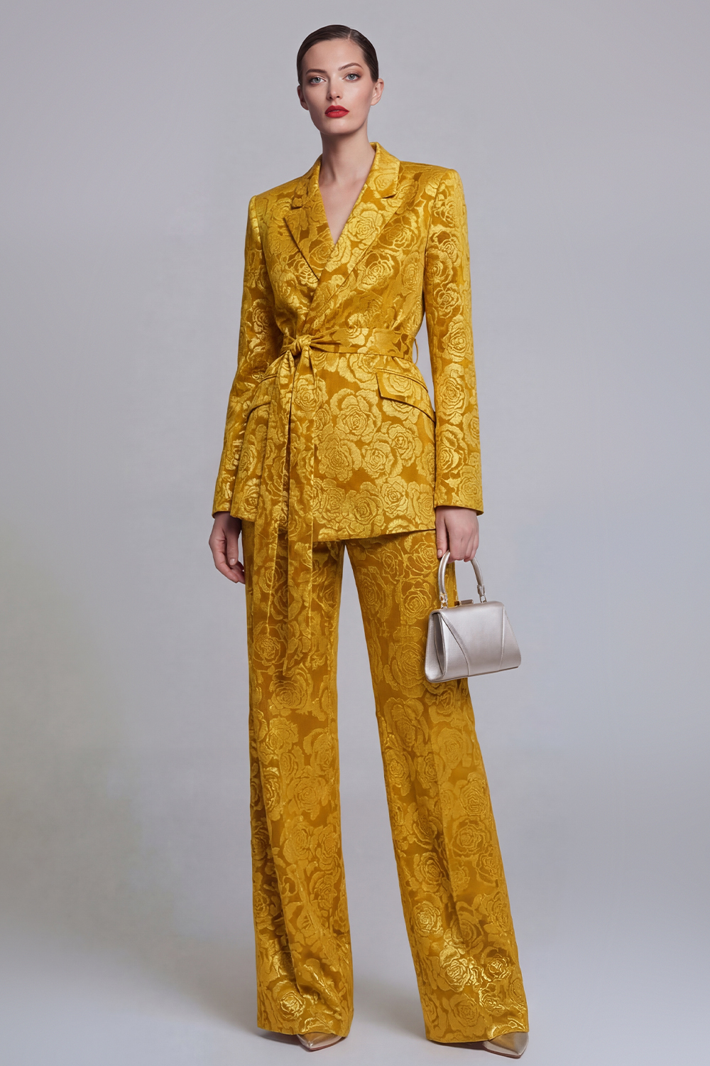 2 Piece Peak Lapel Floral Dark Green Long Sleeves Business Suits