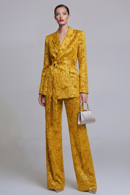 2 Piece Peak Lapel Floral Dark Green Long Sleeves Business Suits