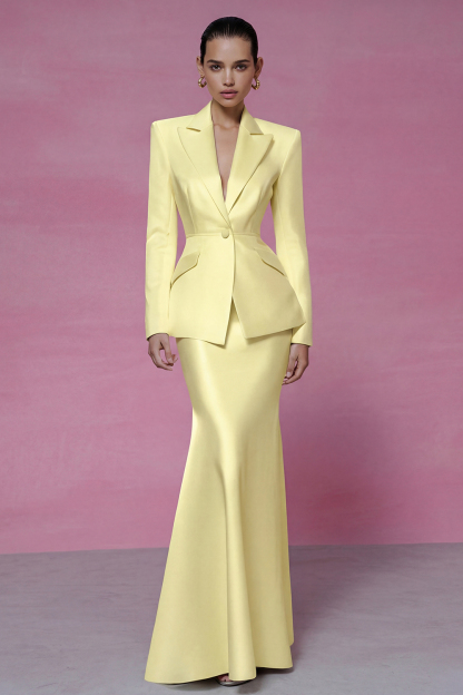 Ivory 2 Piece Peak Lapel Mermaid Long Sleeves Business Suits