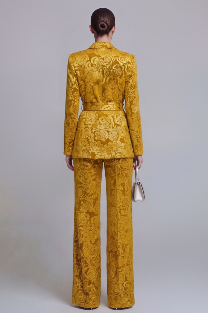 2 Piece Peak Lapel Floral Dark Green Long Sleeves Business Suits