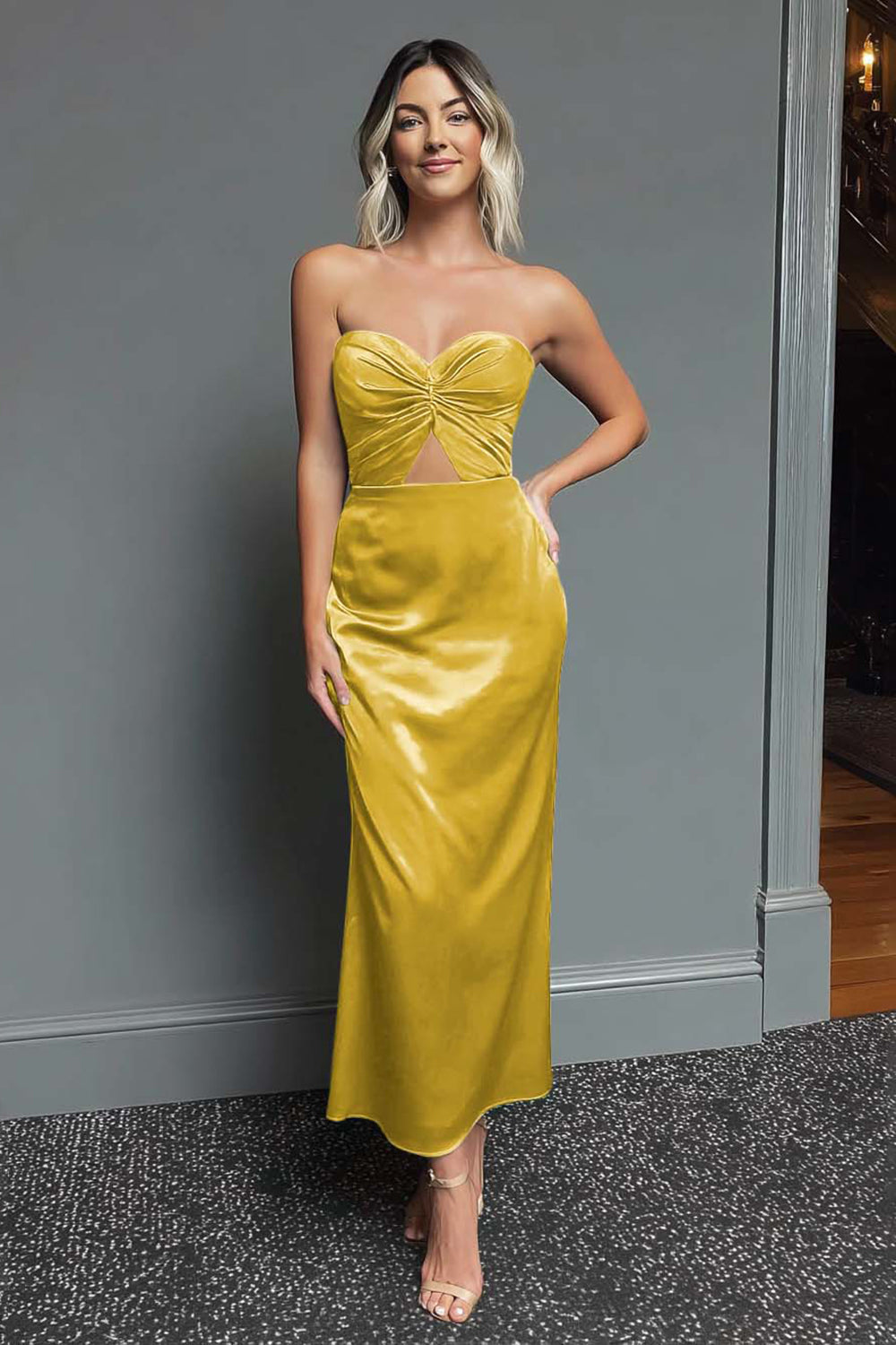Dark Navy Sweetheart Sheath Satin Maxi Formal Dress