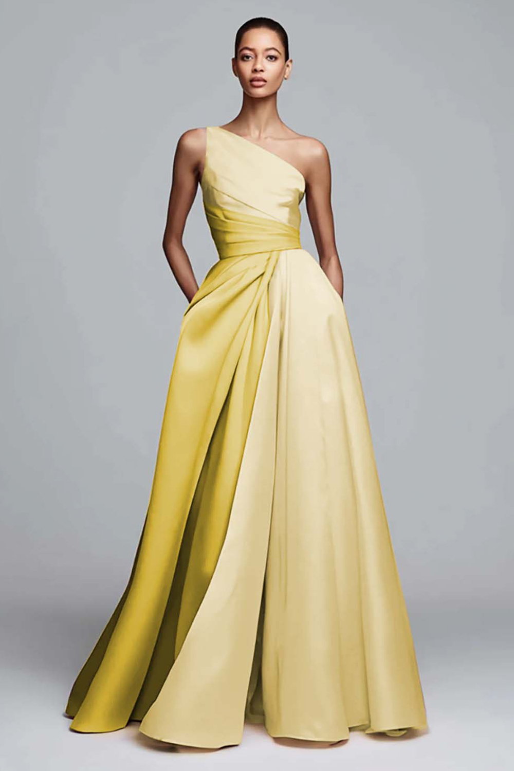 Leely Women Pink Satin Maxi Formal Dress One Shoulder A Line Patchwork Party Dress