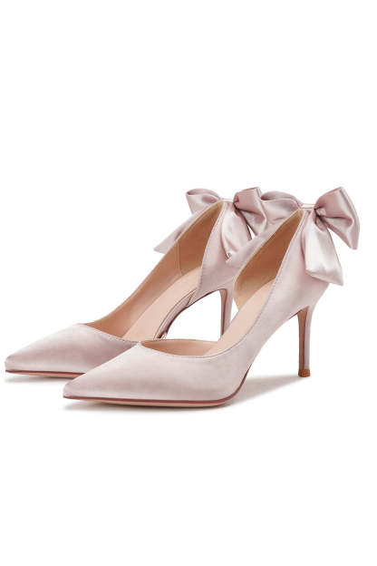 Leely Women High Heels Blush Satin Pumps Stiletto Heels with Bowknot