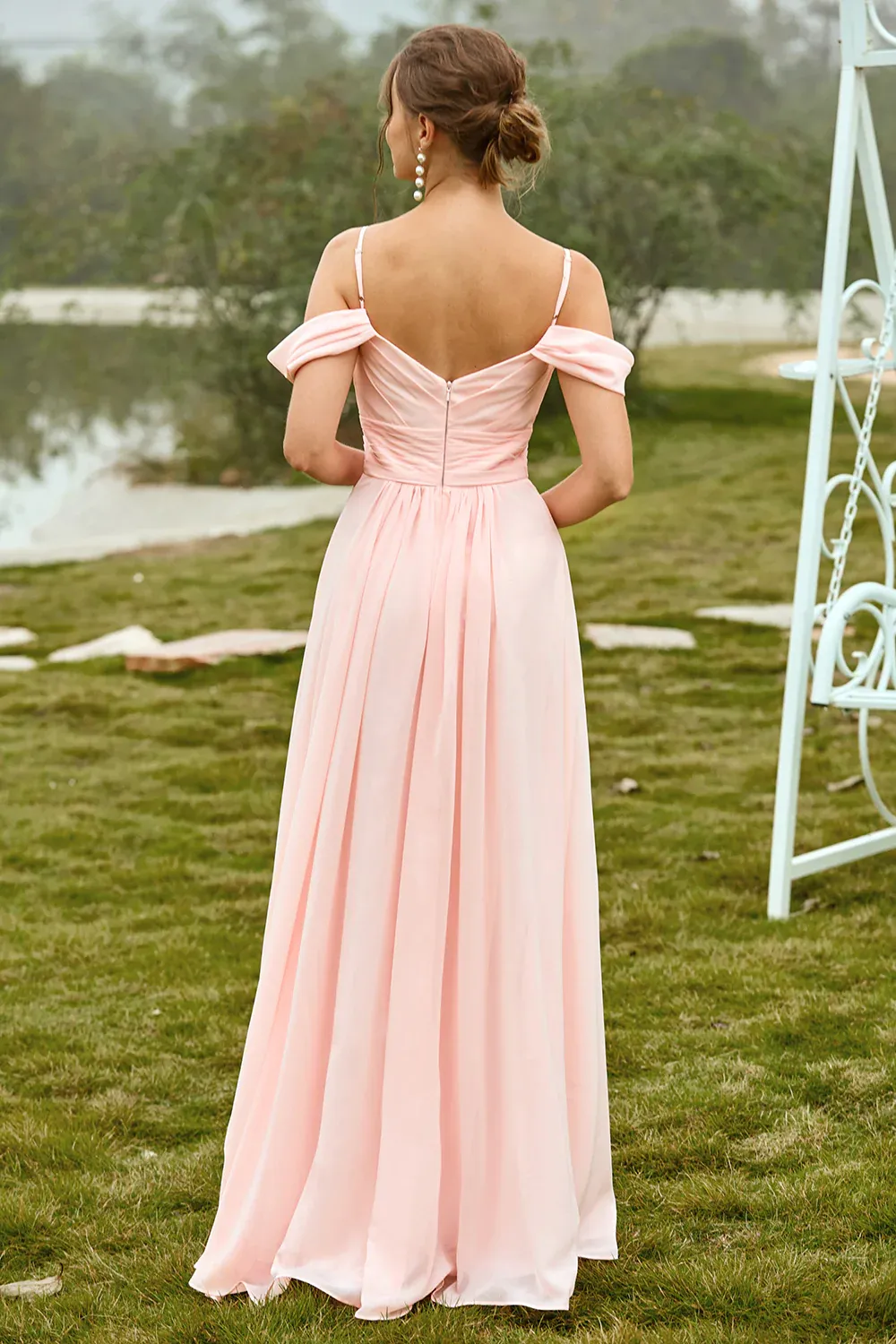 Off the Shoulder Chiffon Bridesmaid Dress