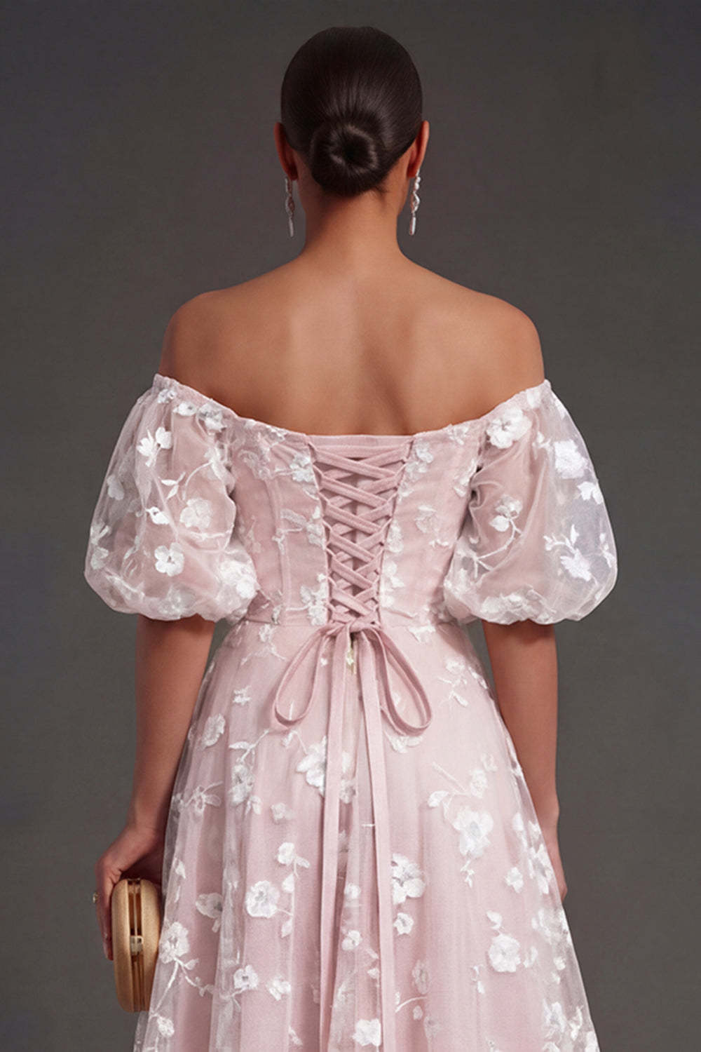 White Floral Appliqued Off the Shoulder Midi Beach Engagement Dress
