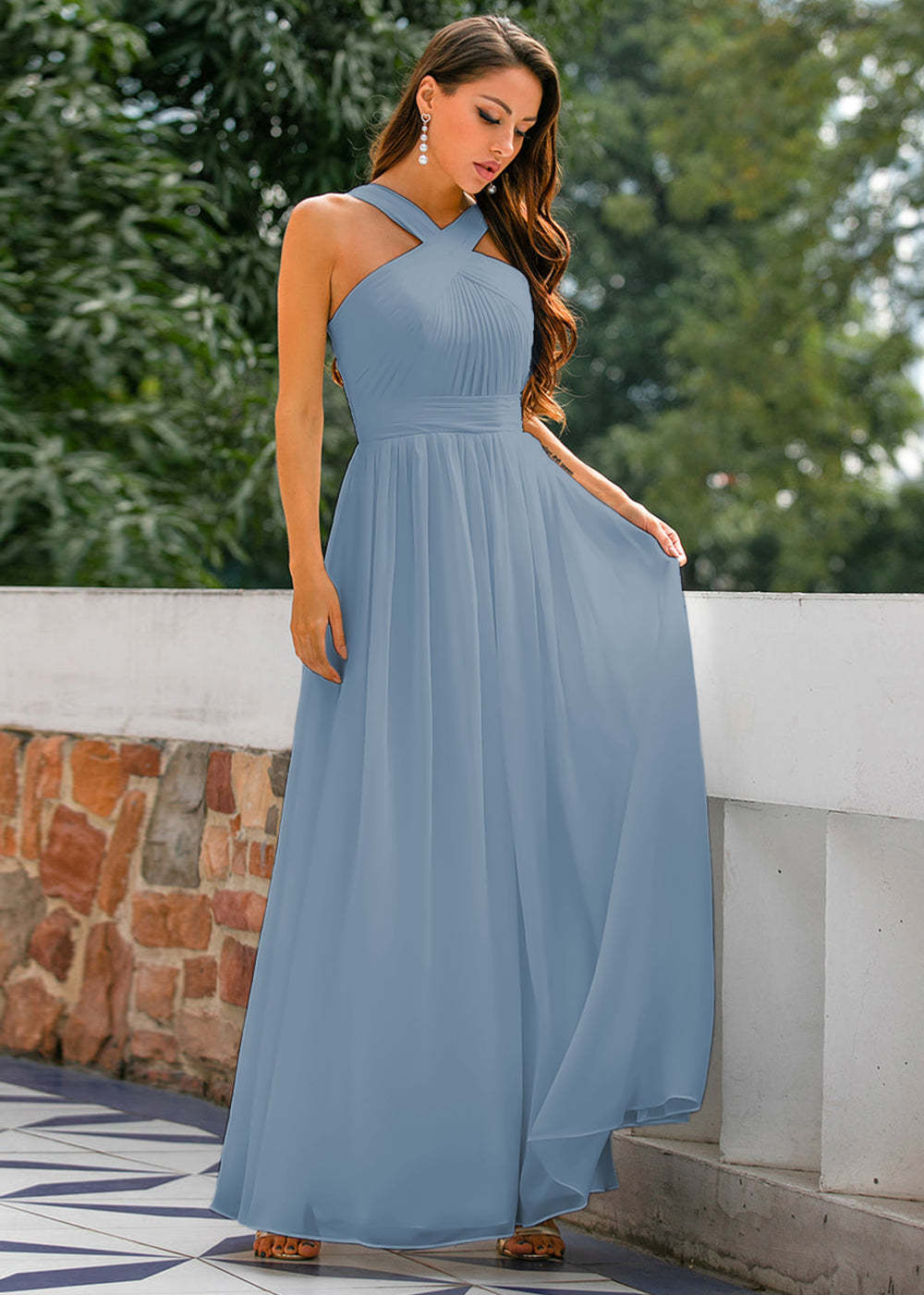 Halter Chiffon Long Bridesmaid Dress