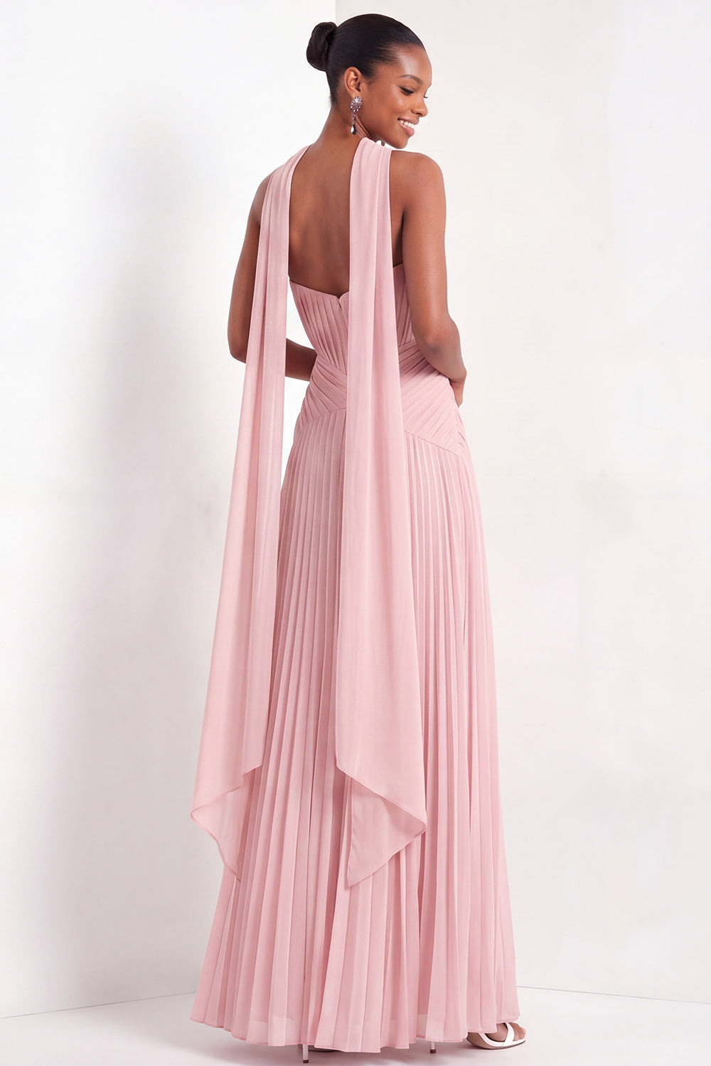 White Pleated A Line Sweetheart Long Wedding Reception Dress with Neck Scarf
