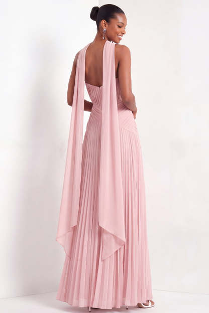 White Pleated A Line Sweetheart Long Wedding Reception Dress with Neck Scarf