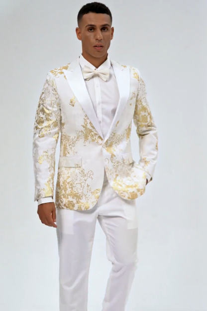 2 Pieces White Royal Men's Prom Suits with Pattern