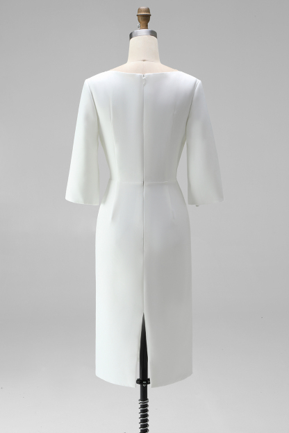 Midi Plus Size Sheath Bateau Neck White Formal Dress