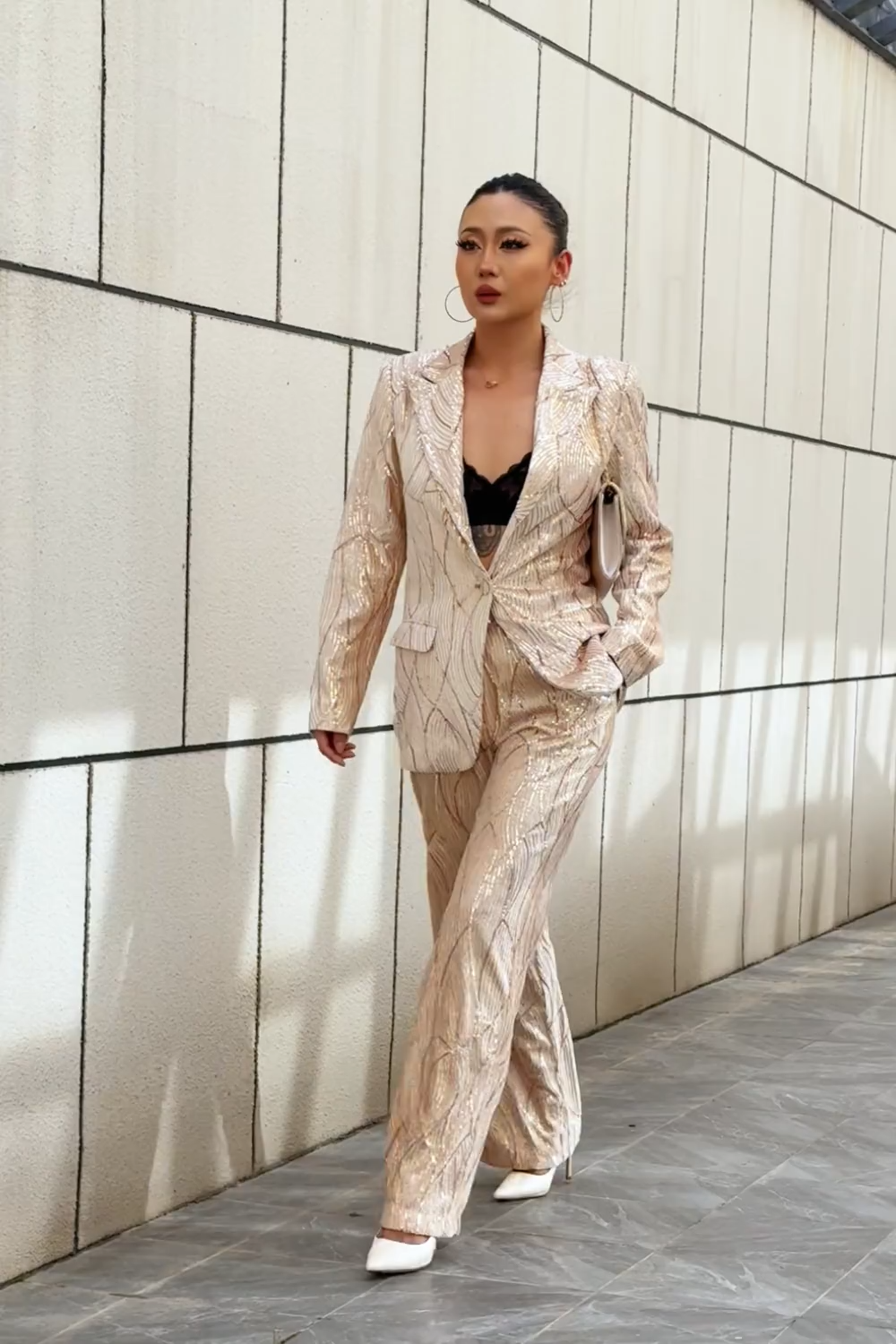 Sparkly Champagne 2 Piece Formal Women Suits