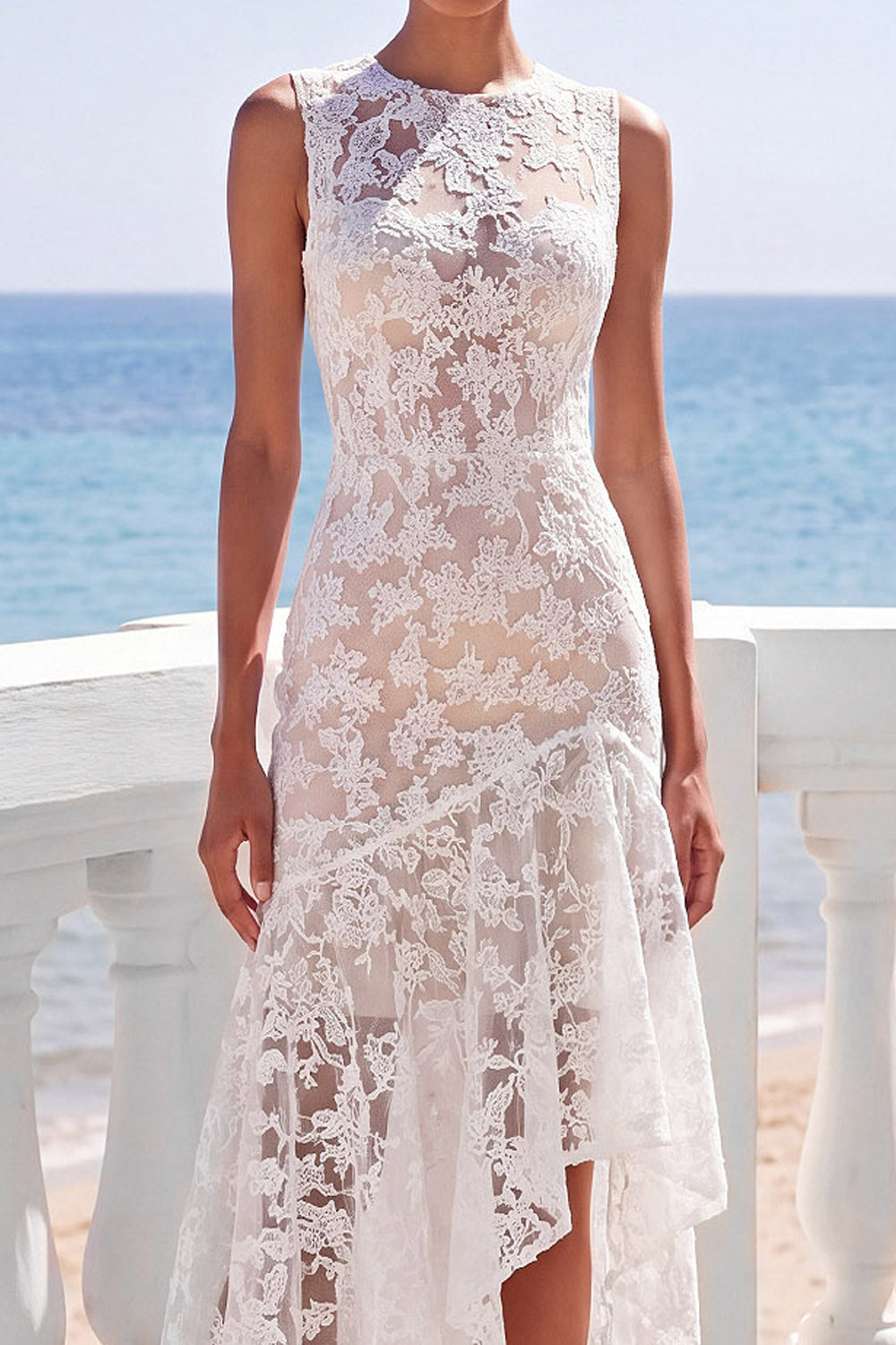 Navy Floral Ruffled High Low Wedding Guest Dress
