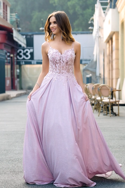 Sparkly Blush A Line Spaghetti Straps Long Corset Prom Dress With Beading