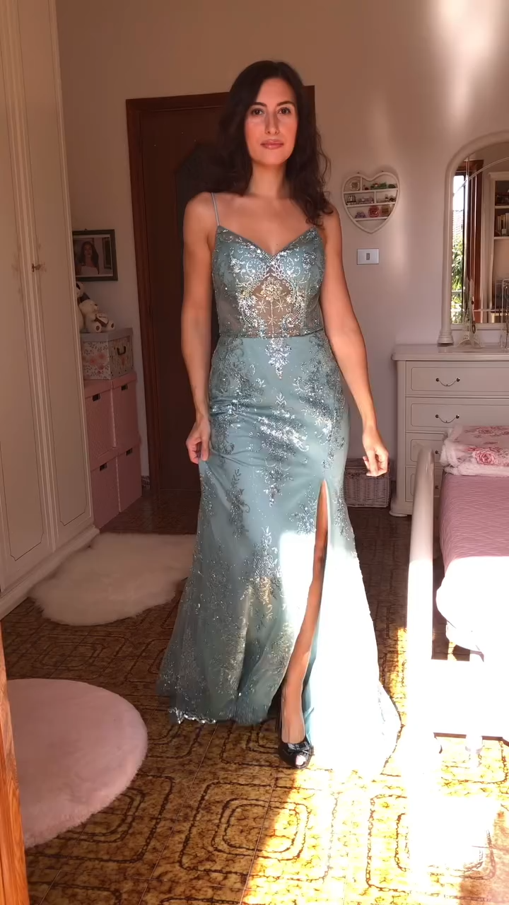 Mermaid Spaghetti Straps Green Long Prom Dress with Split Front