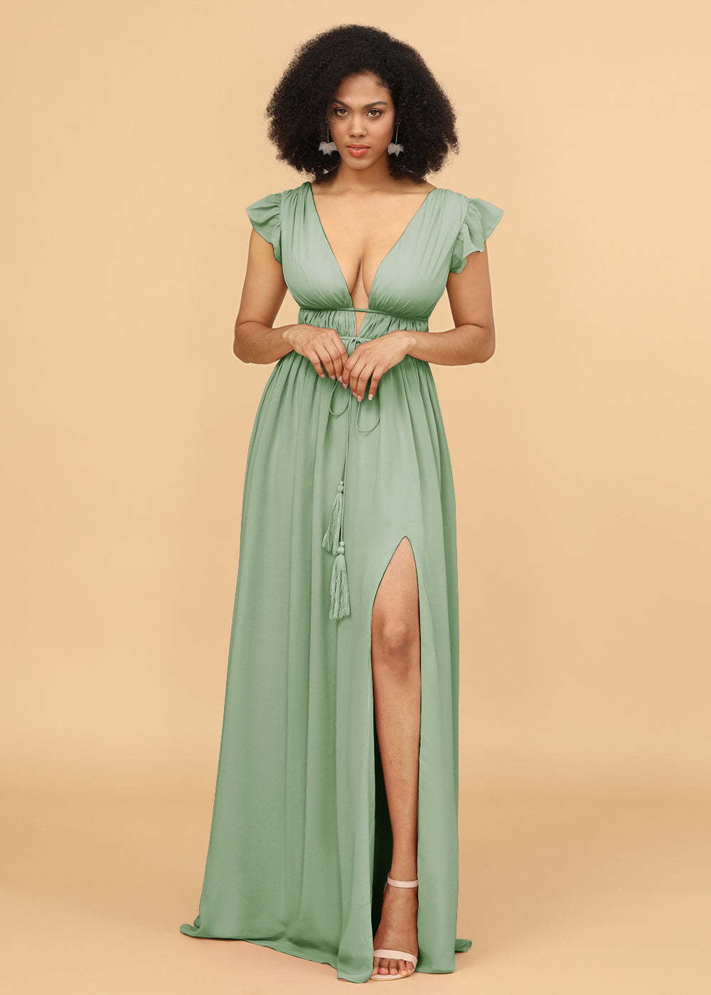 Long V-neck Bridesmaid Dress with Split