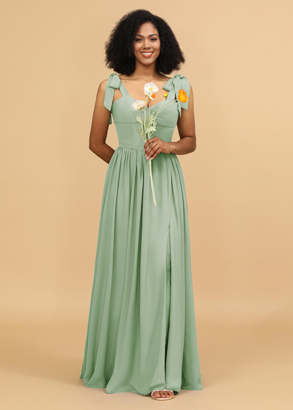 Long A-line Chiffon Strap Bridesmaid Dress