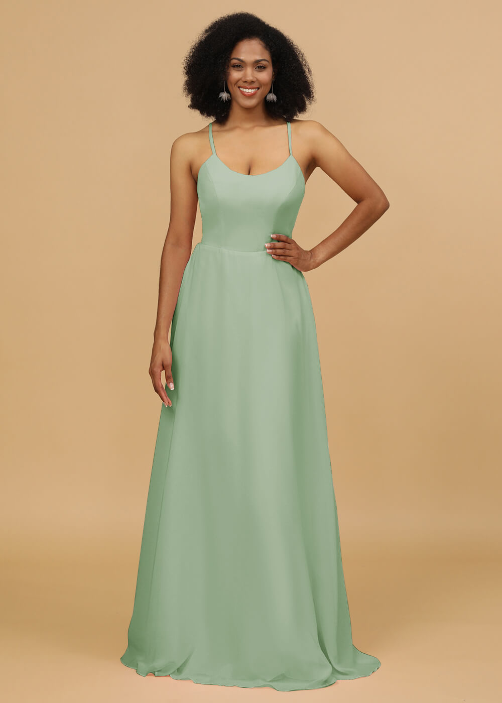 Scoop Neck Strap Chiffon Bridesmaid Dress