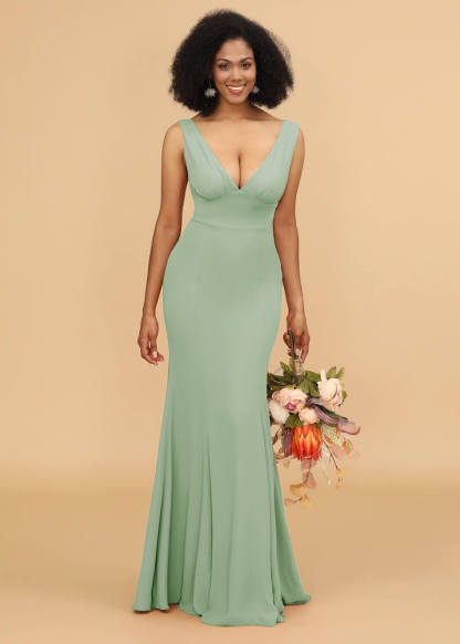 V-neck Trumpet Long Bridesmaid Dress