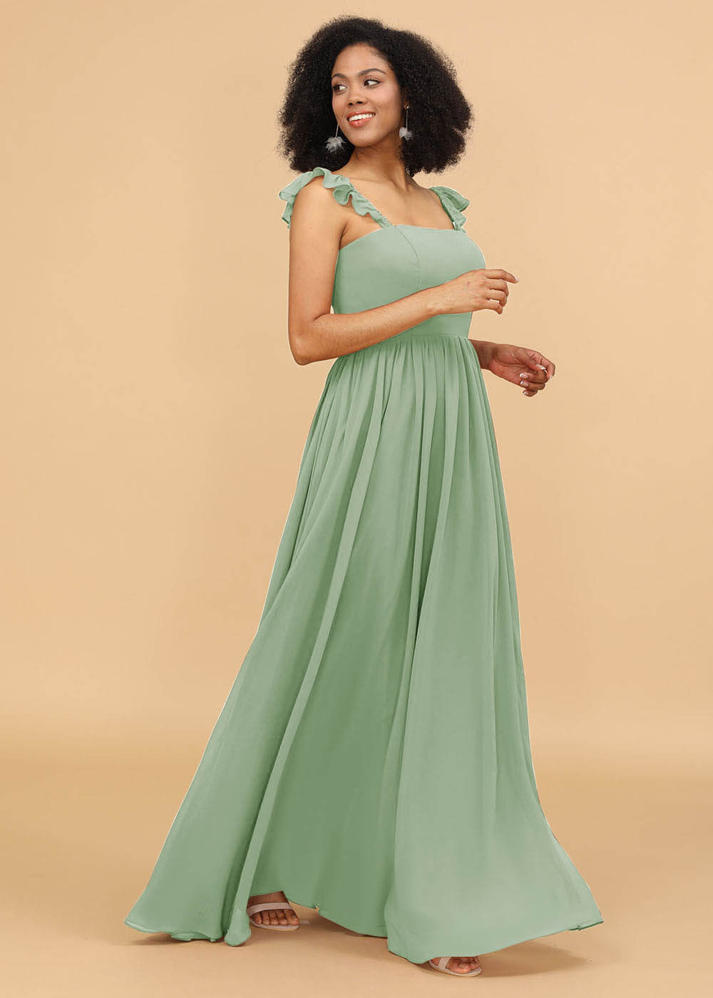 A-line Square Neck Straps Bridesmaid Dress