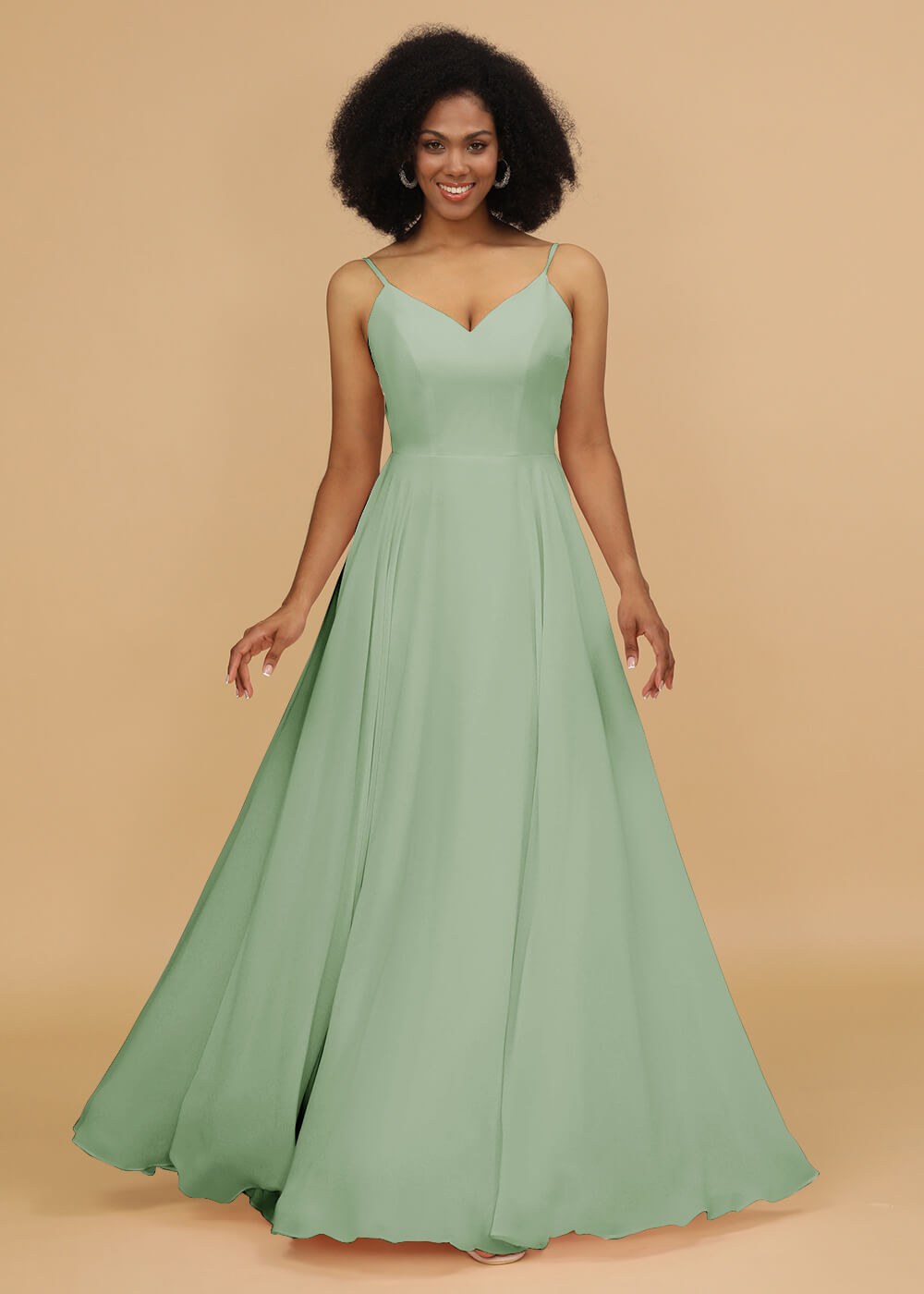 Chiffon V-neck Spaghetti Strap Bridesmaid Dress