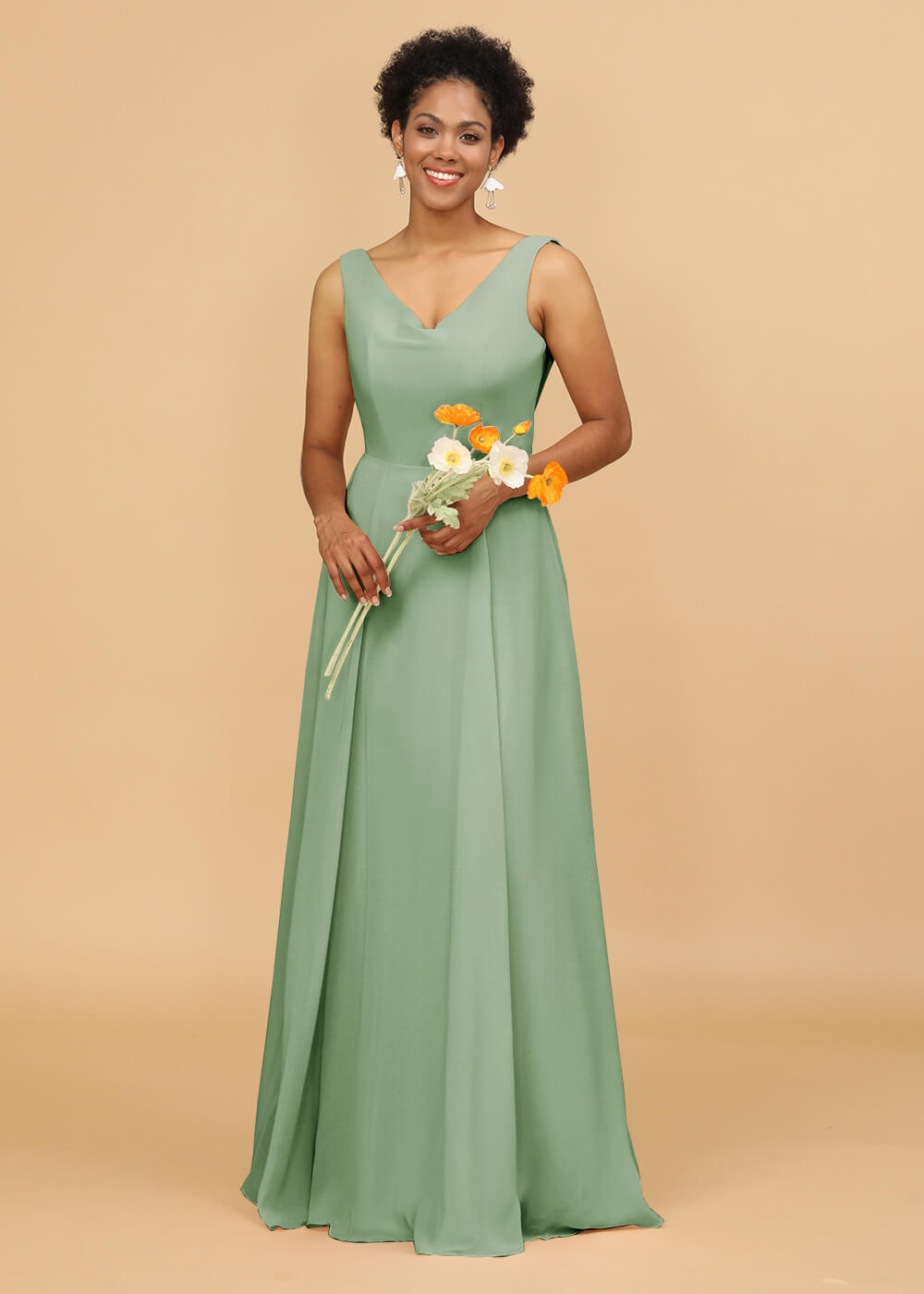 Cowl Back A-line Maxi Bridesmaid Dress