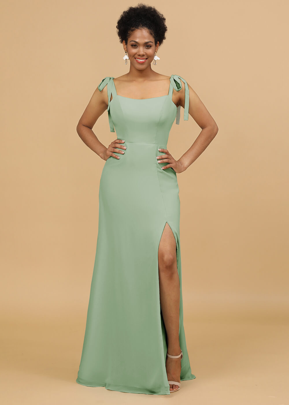 Sheath Spaghetti Strap Bridesmaid Dress with Slit
