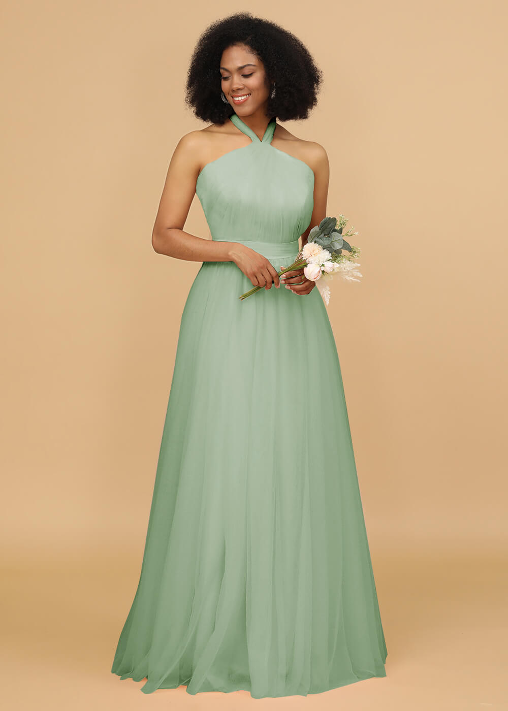 Halter Neck Tulle A-line Bridesmaid Dress