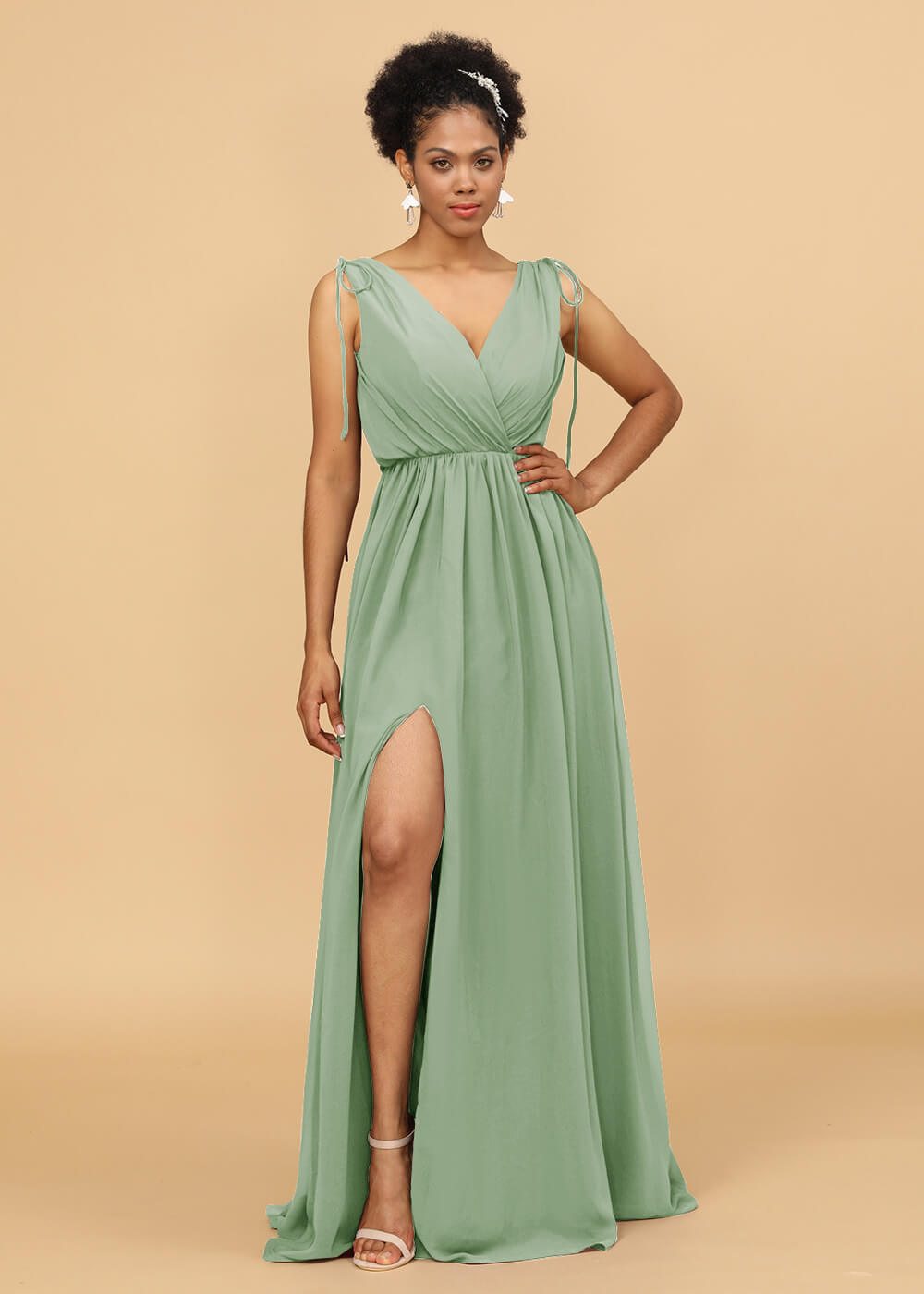 Long A-line V-neck Bridesmaid Dress with Slit
