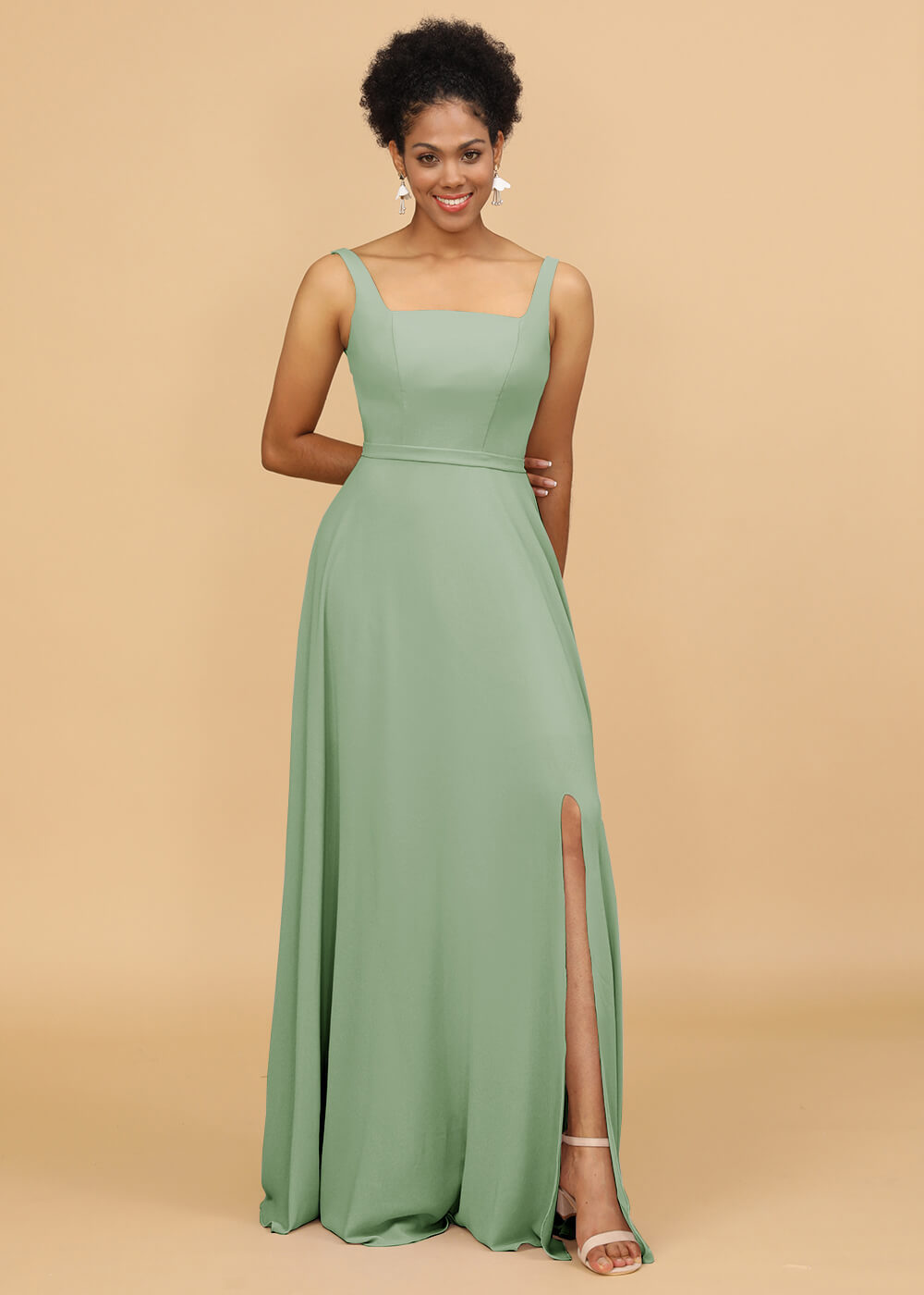 Square Neck A-line Chiffon Bridesmaid Dress