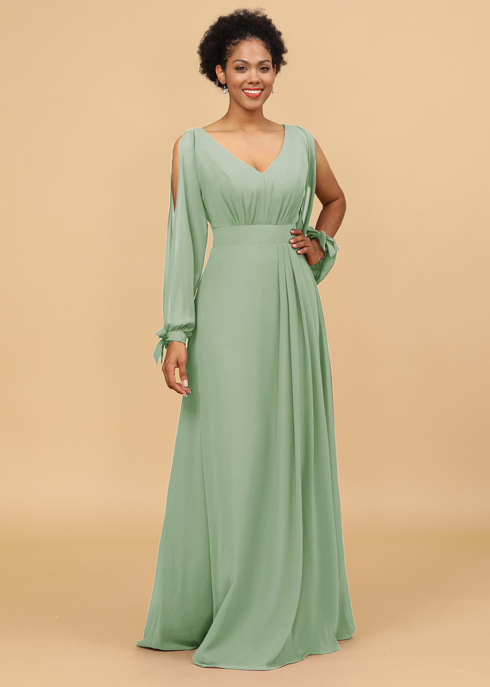 Long Sleeves A-line Chiffon Bridesmaid Dress