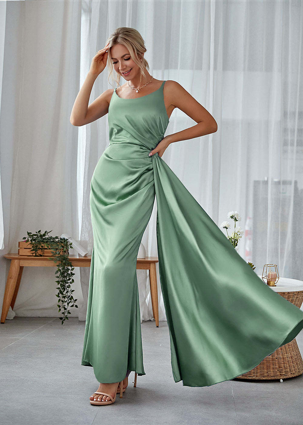 Satin Long Sheath Wedding Party Dress