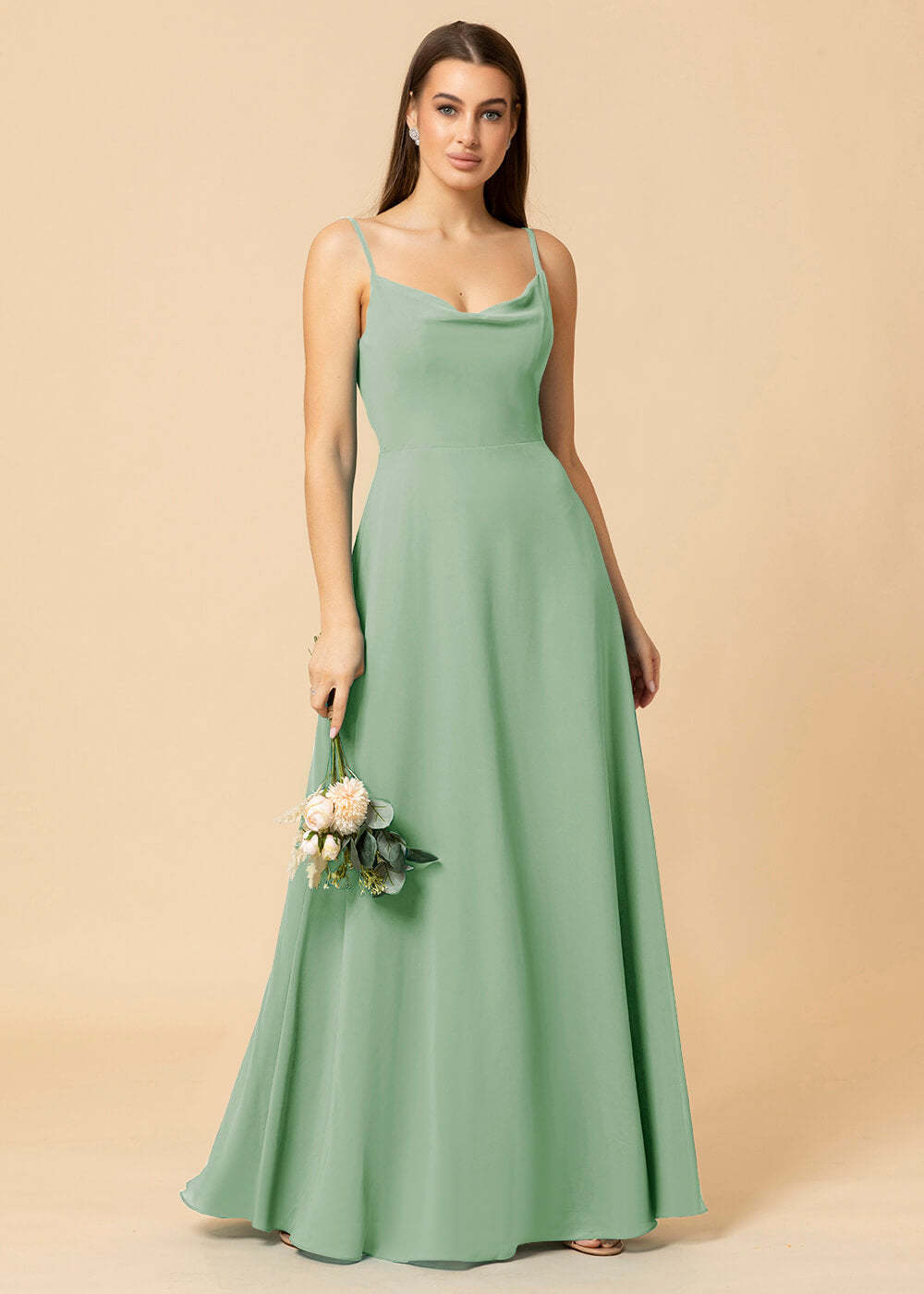 Cowl Neck Strap Chiffon Maxi Bridesmaid Dress