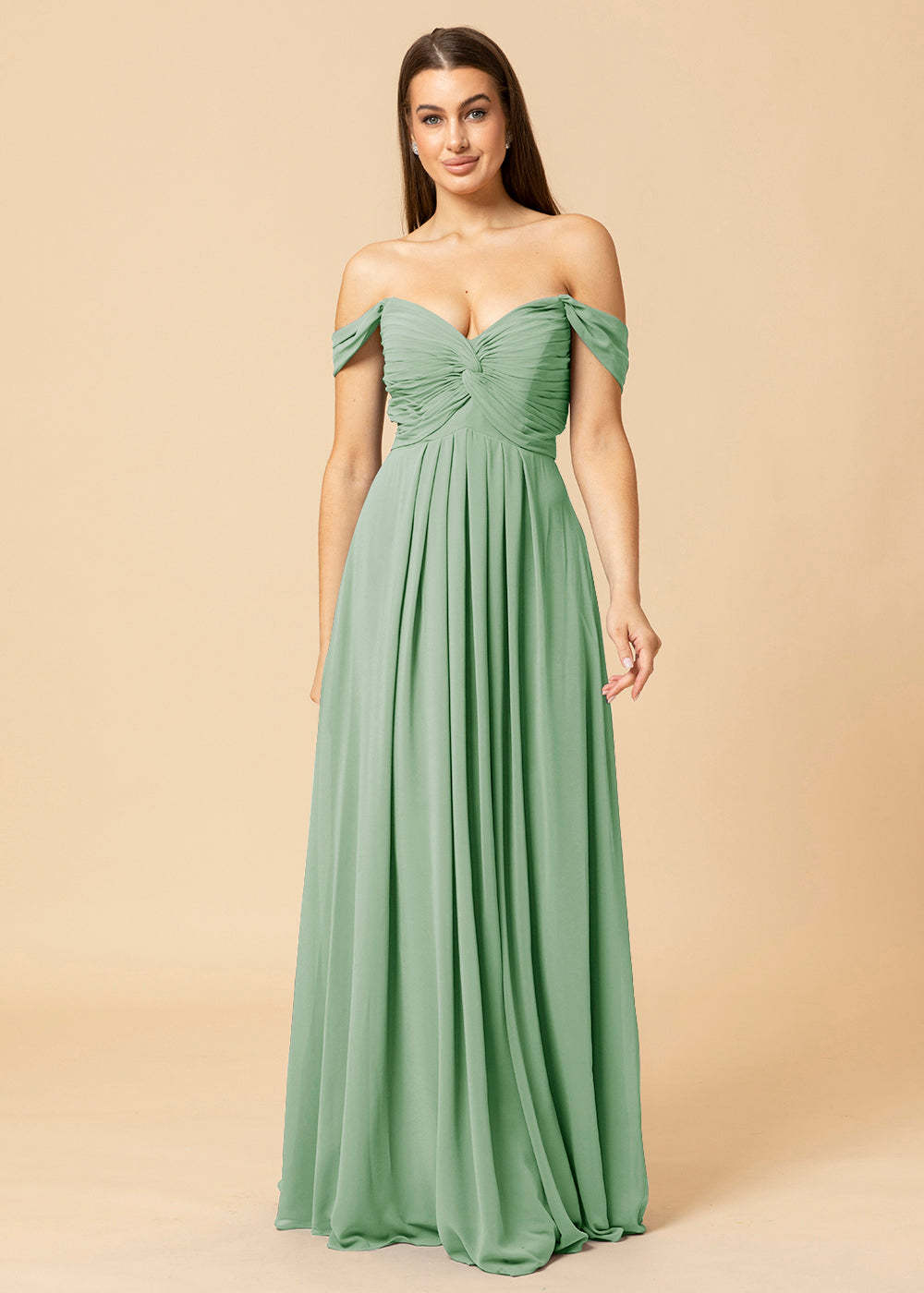 Off the Shoulder Chiffon Maxi Bridesmaid Dress