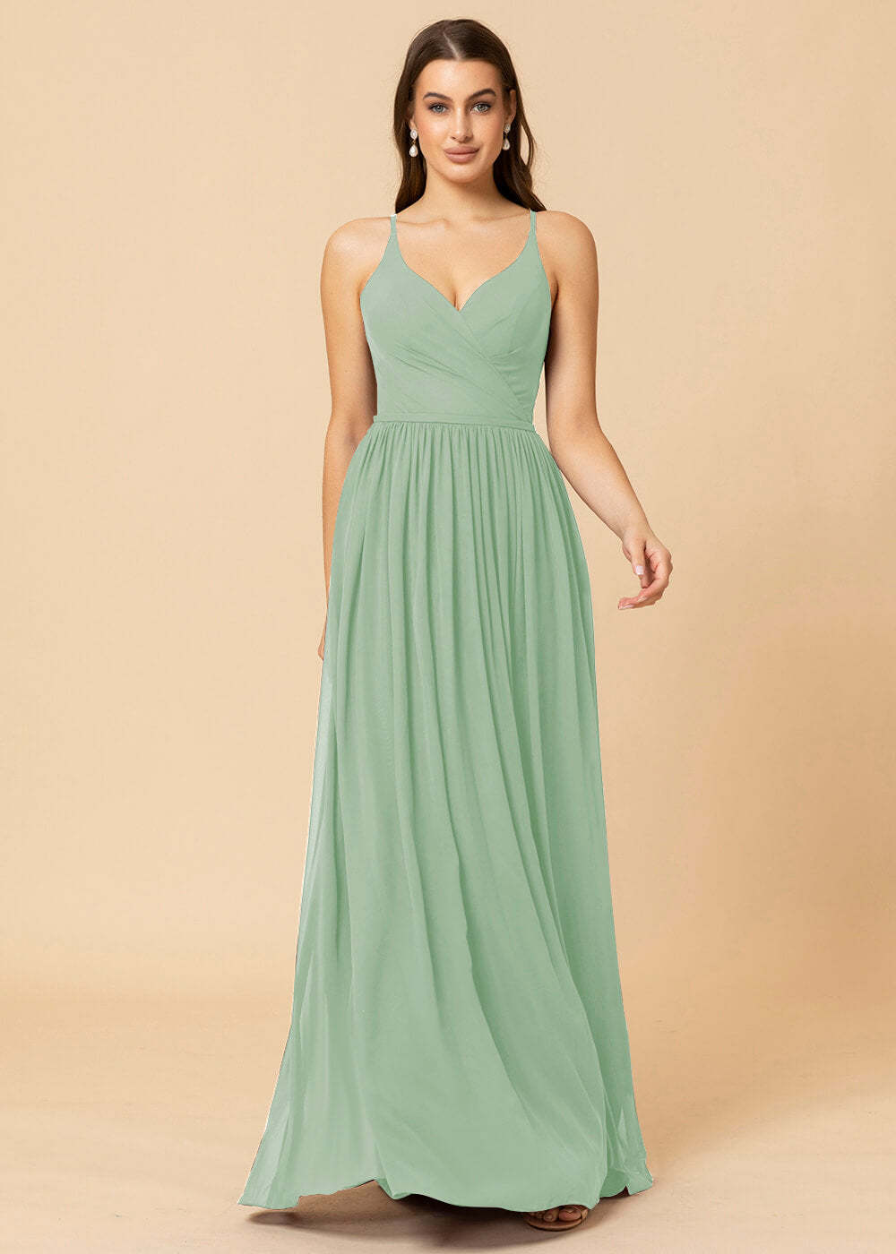 V-neck A-line Back Detail Chiffon Bridesmaid Dress