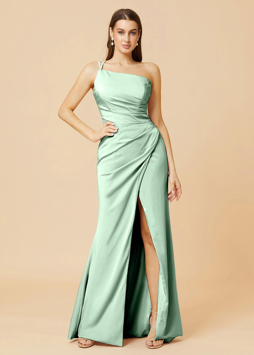 One Shoulder Satin Sheath Bridesmaid Dress