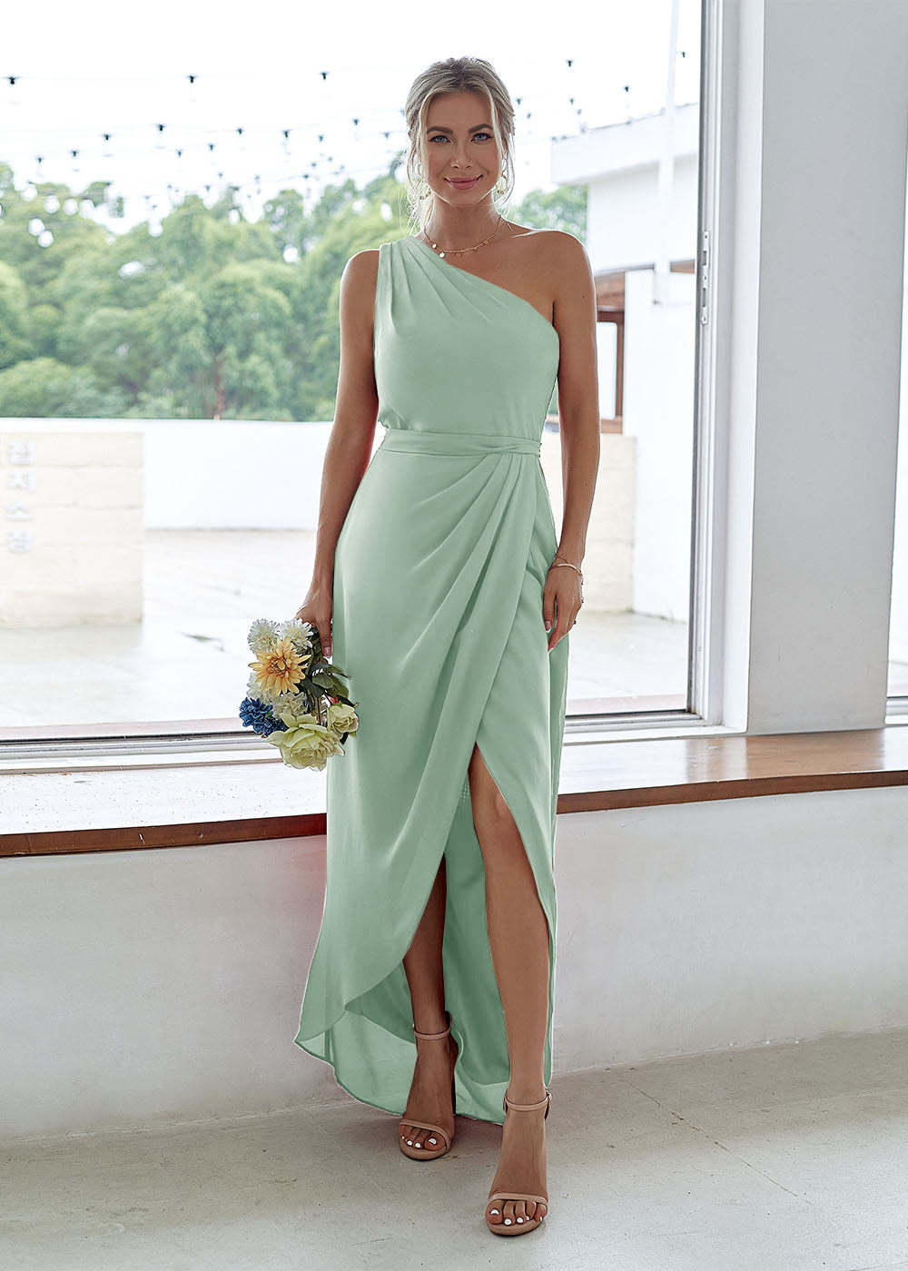 One-Shoulder Long Asymmetrical Bridesmaid Dress