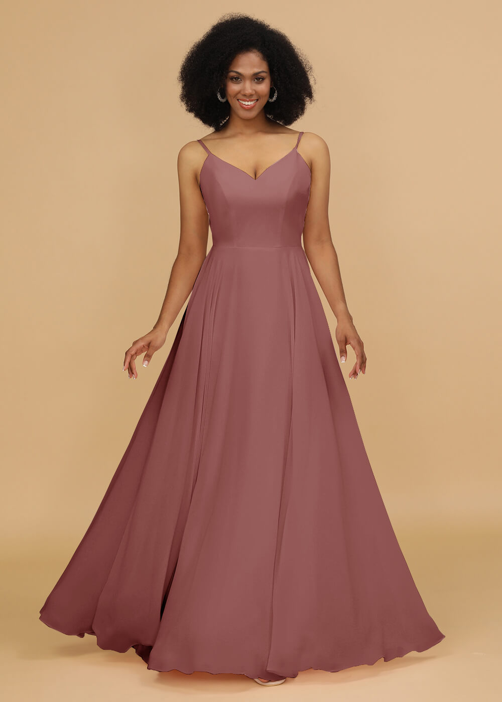 Chiffon V-neck Spaghetti Strap Bridesmaid Dress