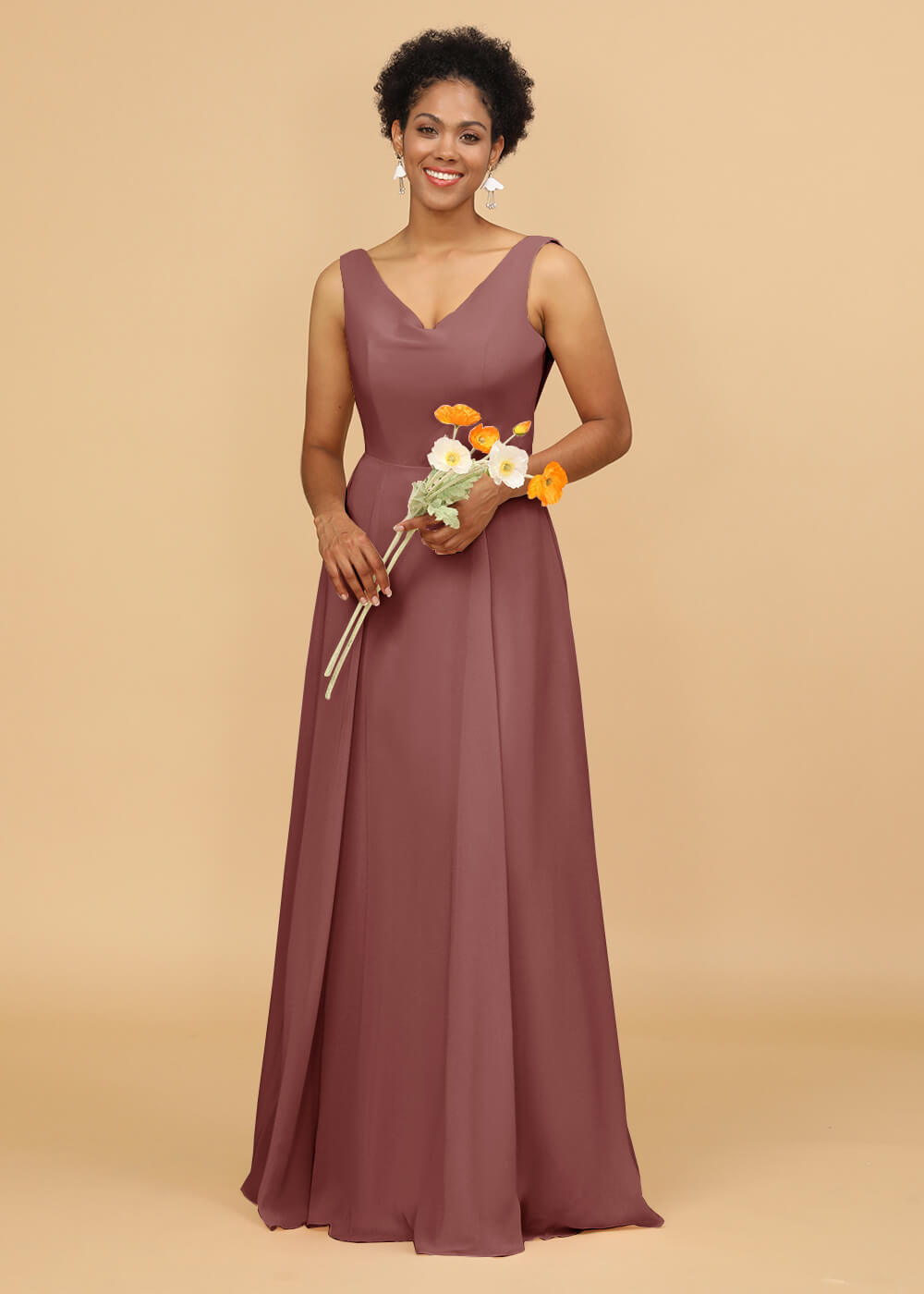 Cowl Back A-line Maxi Bridesmaid Dress