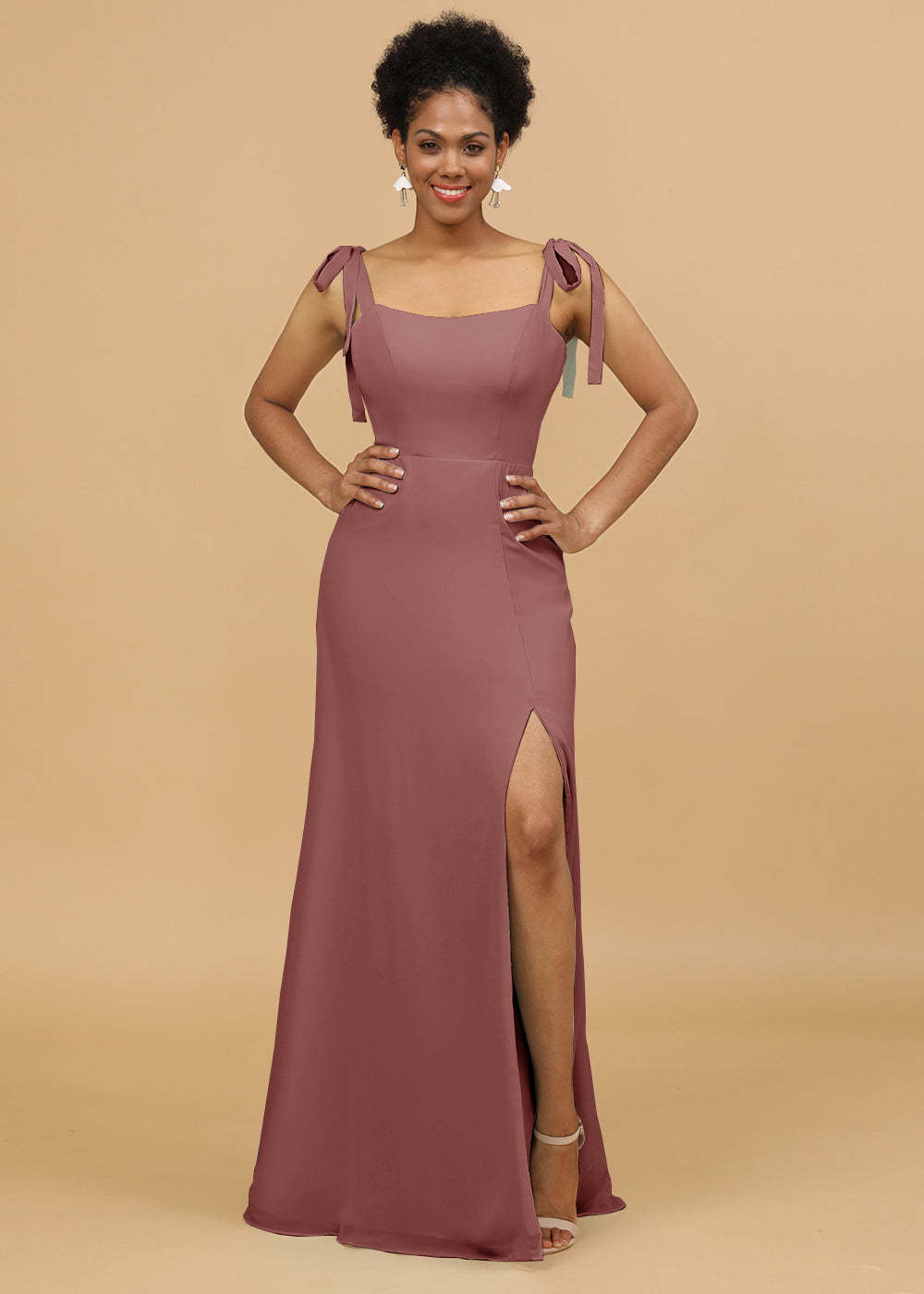 Sheath Spaghetti Strap Bridesmaid Dress with Slit