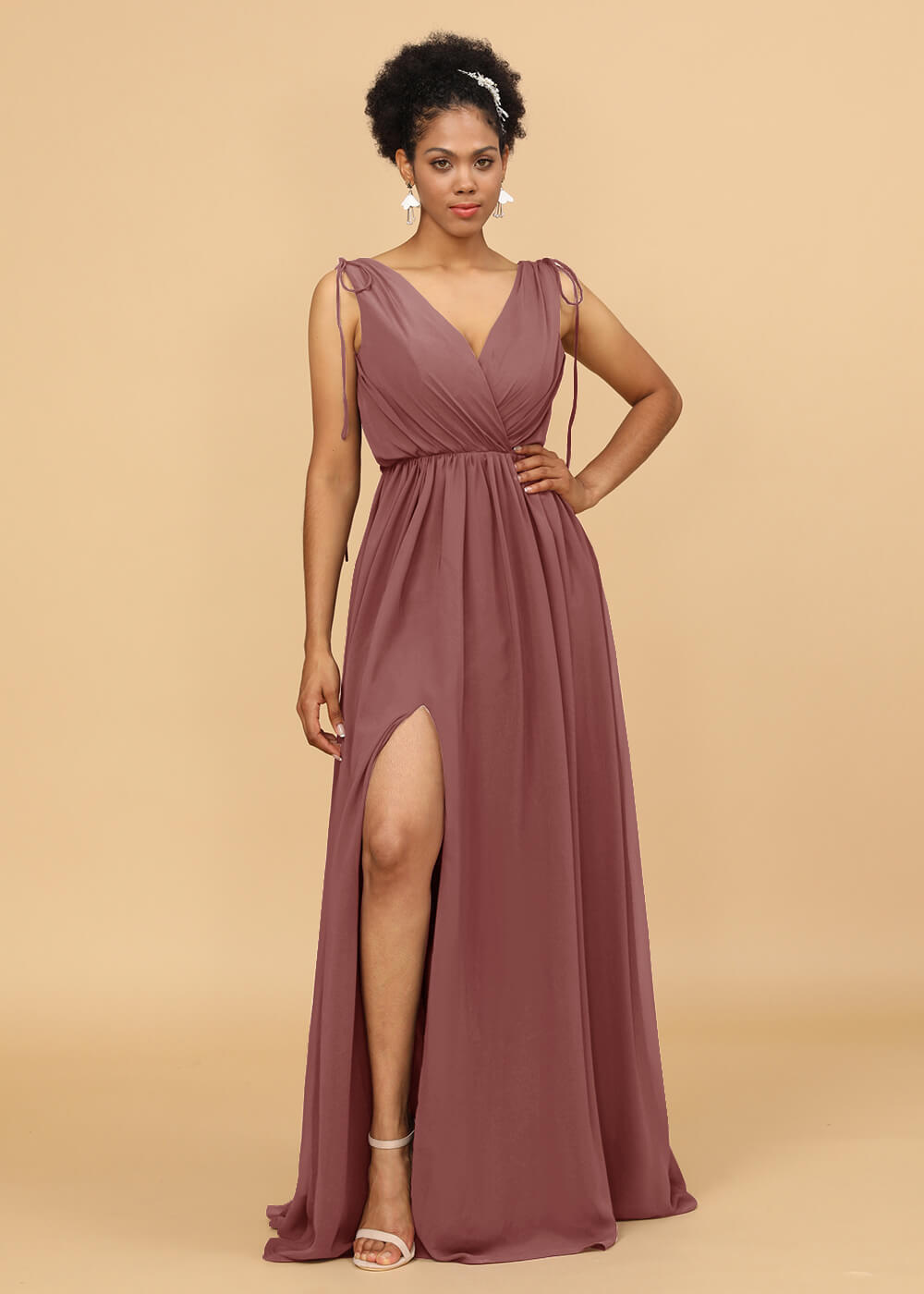 Long A-line V-neck Bridesmaid Dress with Slit