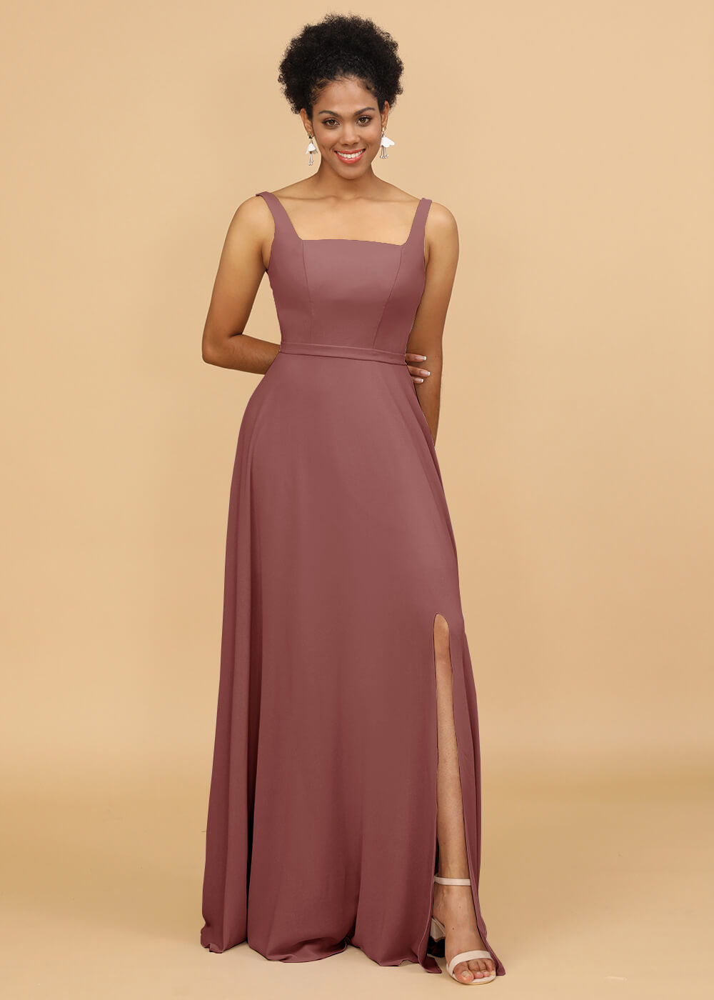 Square Neck A-line Chiffon Bridesmaid Dress