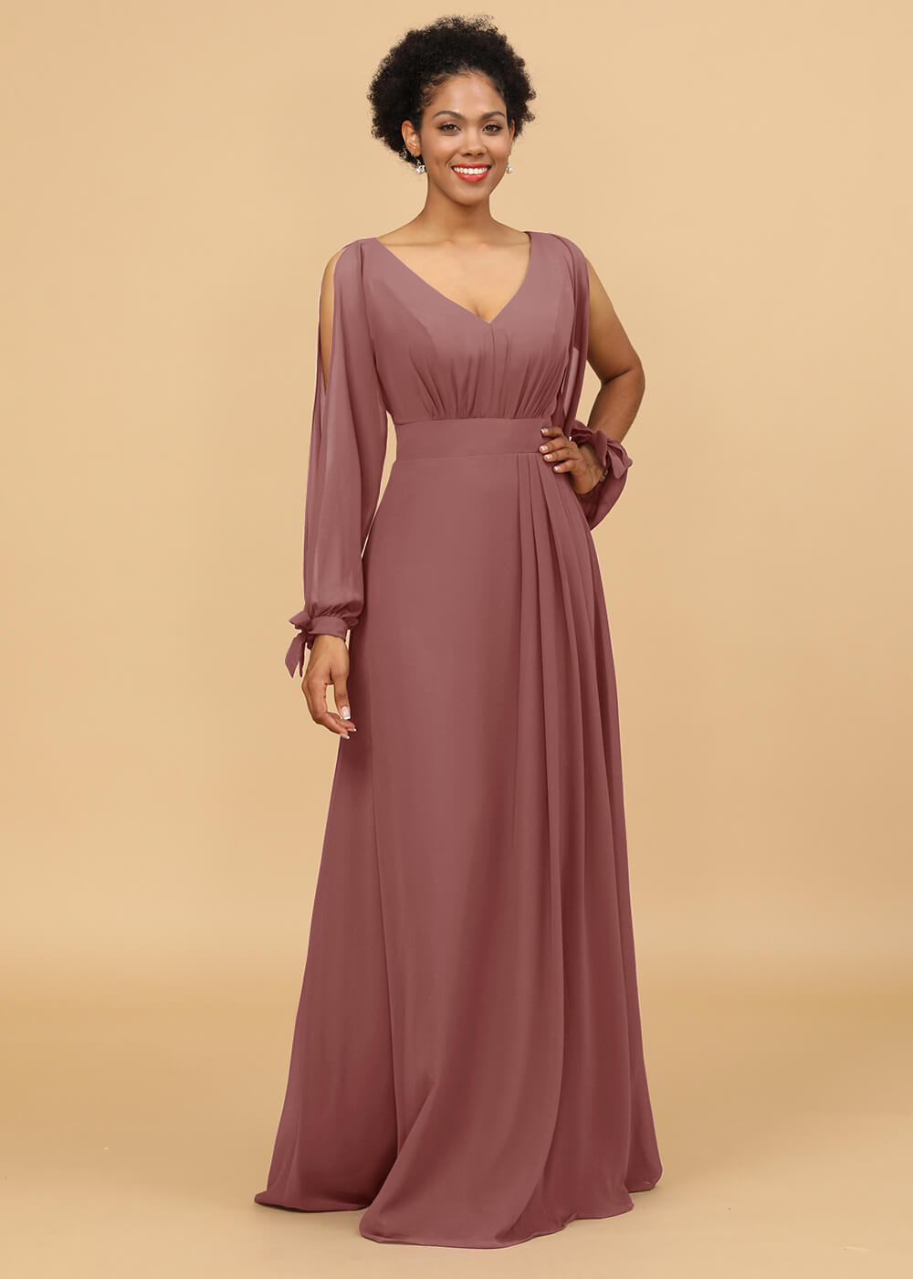 Long Sleeves A-line Chiffon Bridesmaid Dress