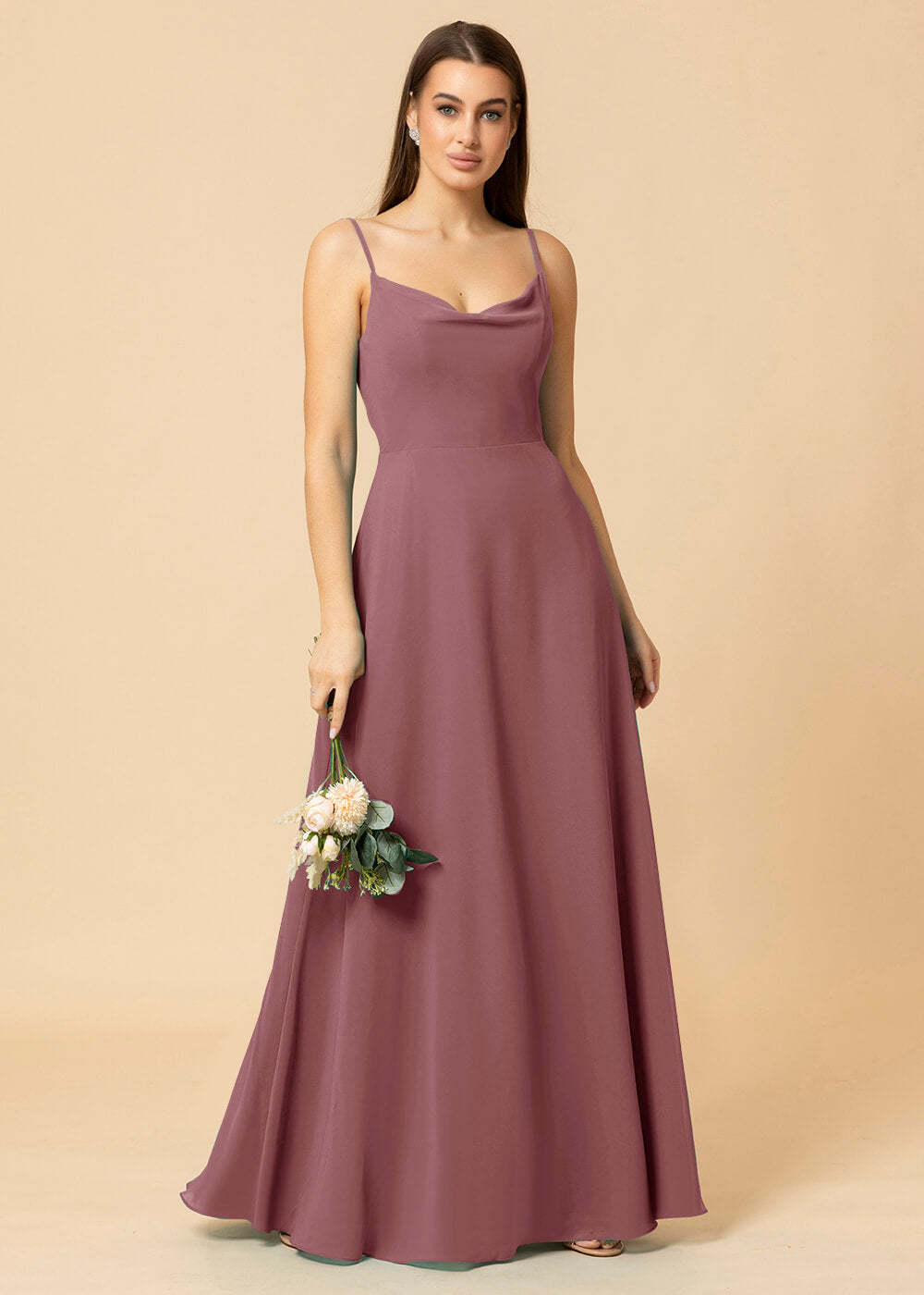 Cowl Neck Strap Chiffon Maxi Bridesmaid Dress