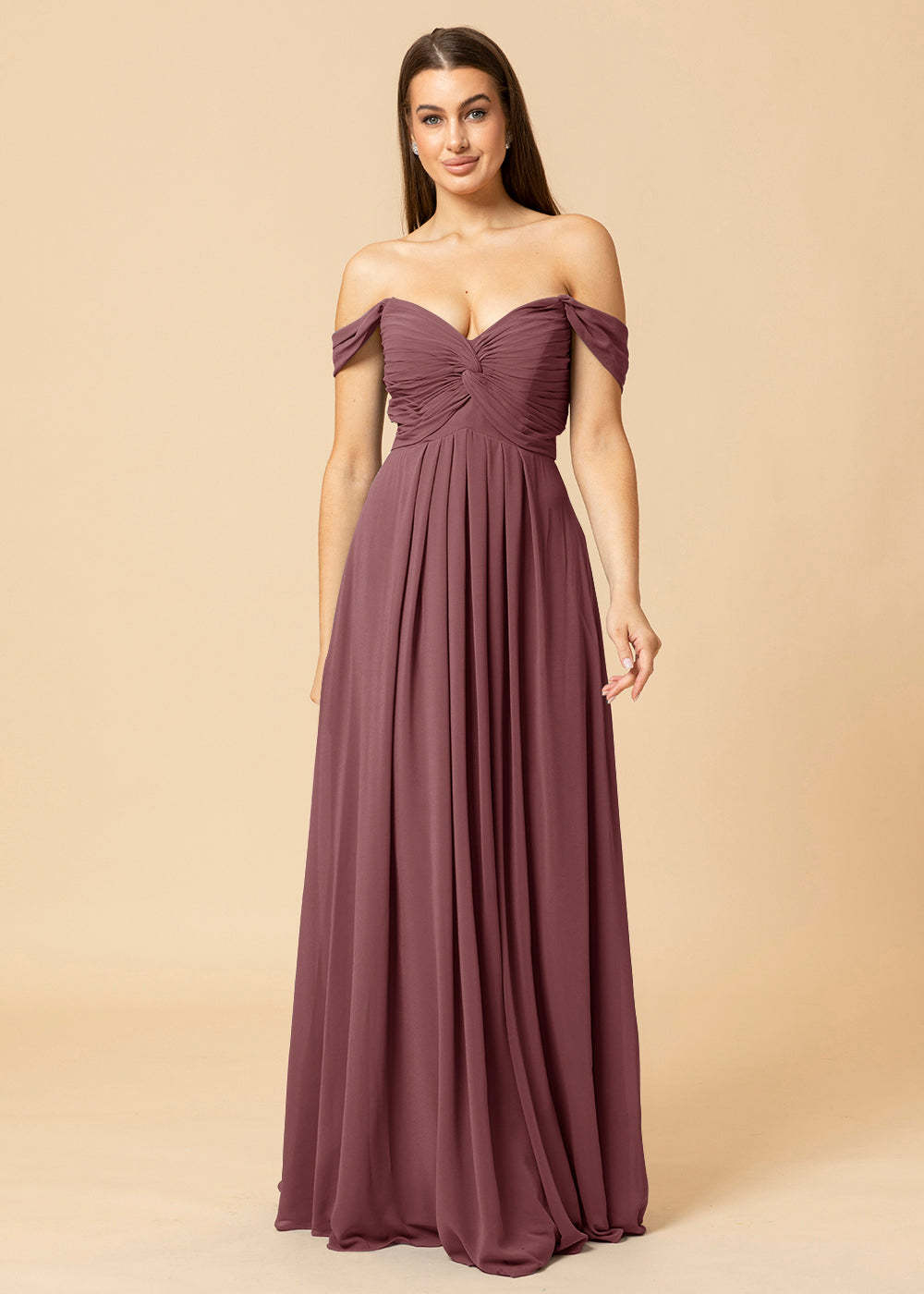 Off the Shoulder Chiffon Maxi Bridesmaid Dress